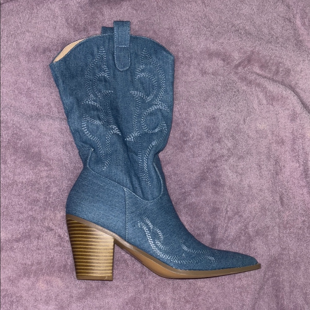 Blue Denim Western Boots